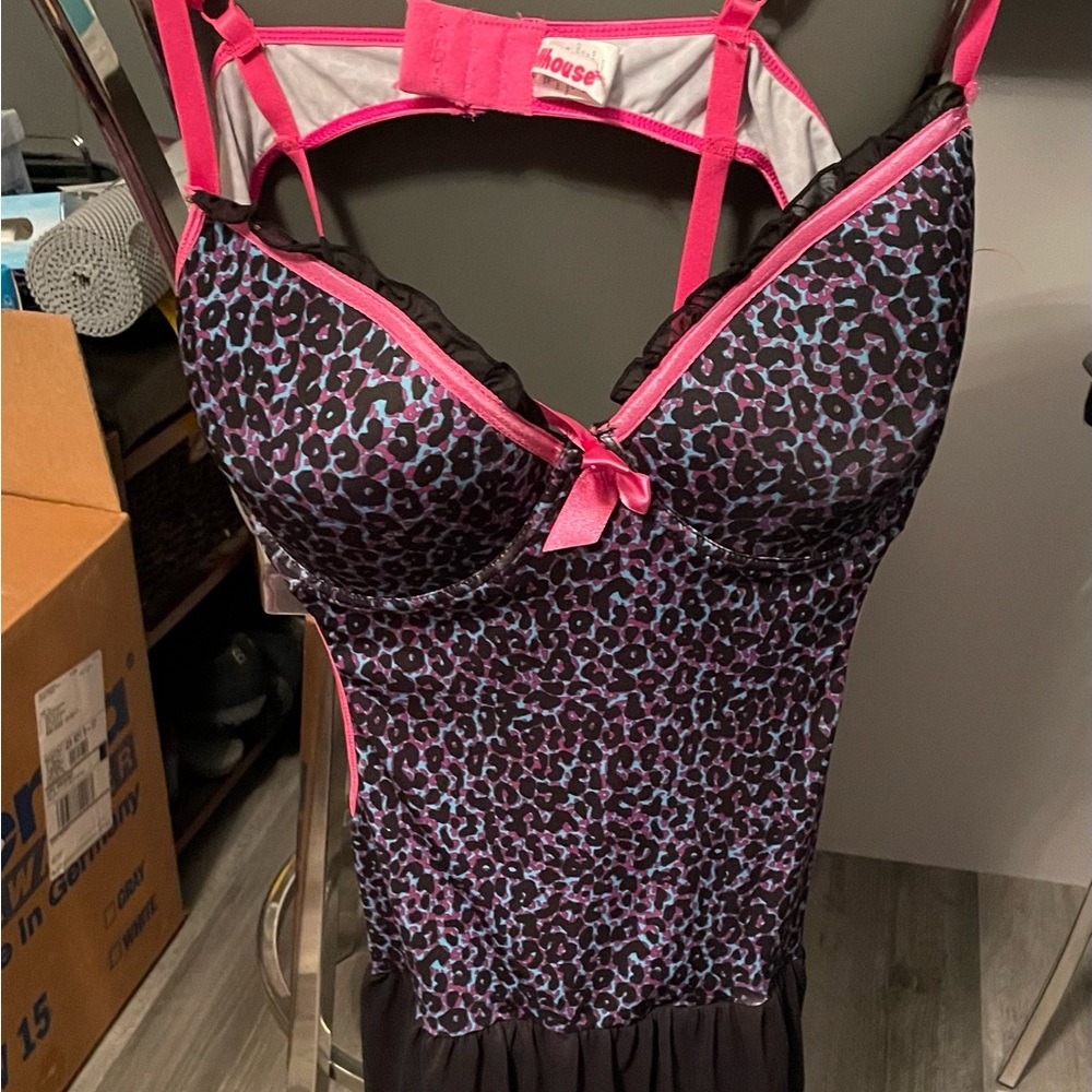 Pink/blue leopard print Dollhouse lingerie size 2